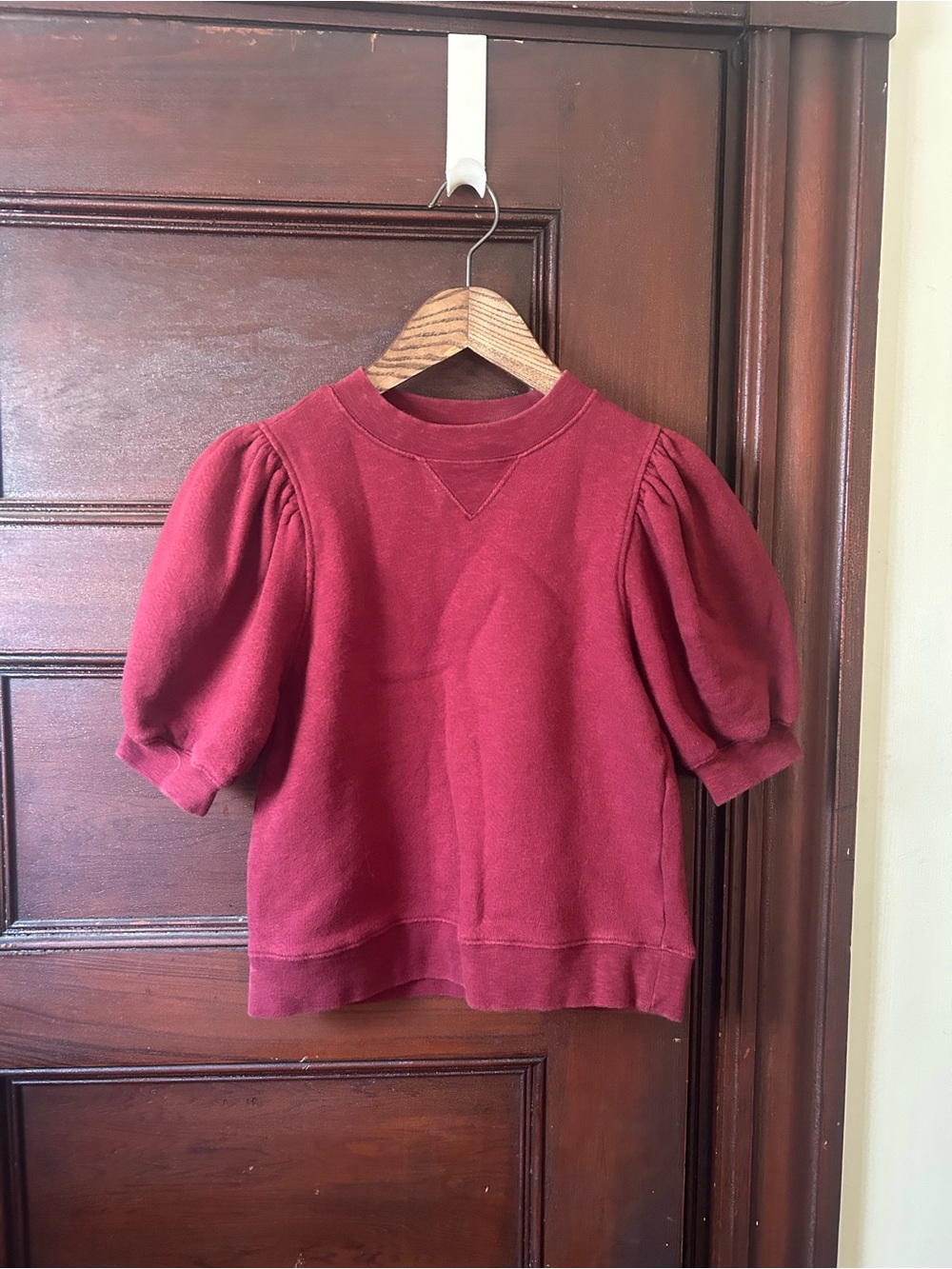 Ulla Johnson Crew Neck Puff Sleeve Maroon Sweatshirt Size Small - Picture 3 of 7